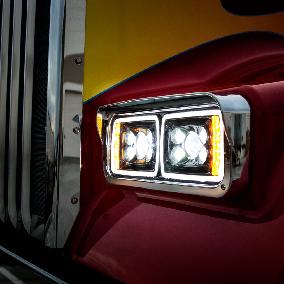 10 High Power LED "Blackout" Projection Headlight With LED Turn Signal &amp; Position Light Bar - Driver