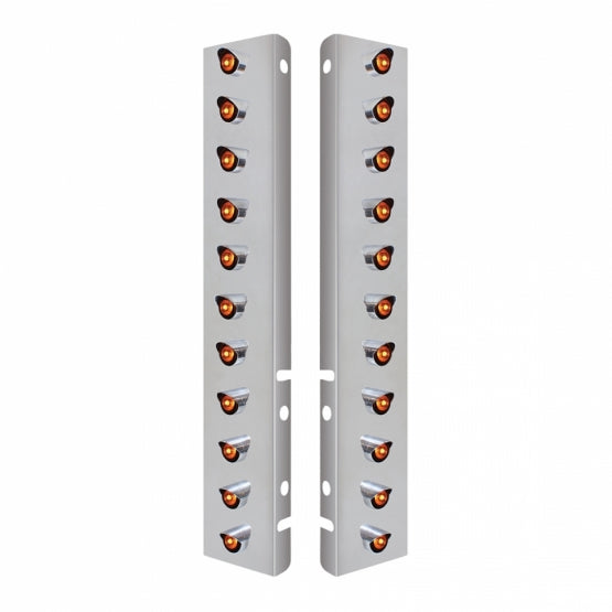 Stainless Steel Front Air Cleaner Bracket With 22 x 3 Amber LED 3/4" Mini Lights &amp; Visors For Peterbilt - Amber Lens