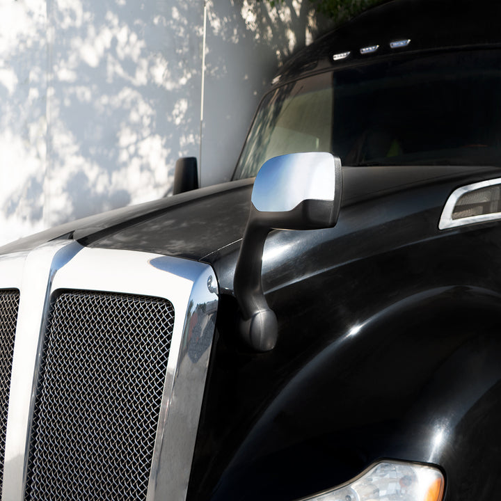 Chrome Hood Mirror For 2013-2021 Kenworth T680 &amp; Peterbilt 579 - Driver