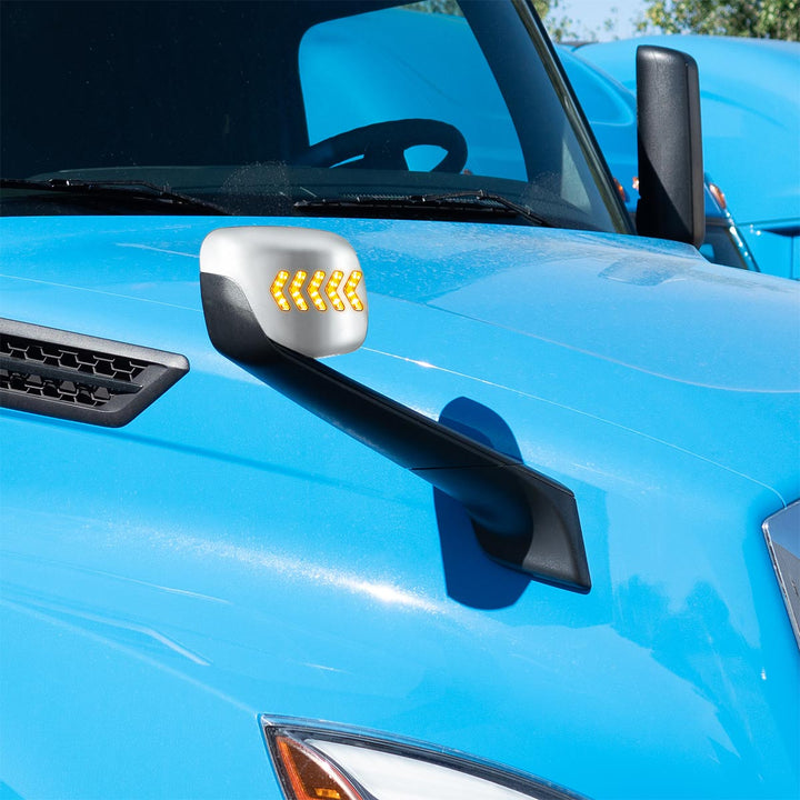 Hood Mirror Assembly W/LED Lights On Mirror Cover &amp; Glass For 2018-2025 Cascadia - Heated/Passenger