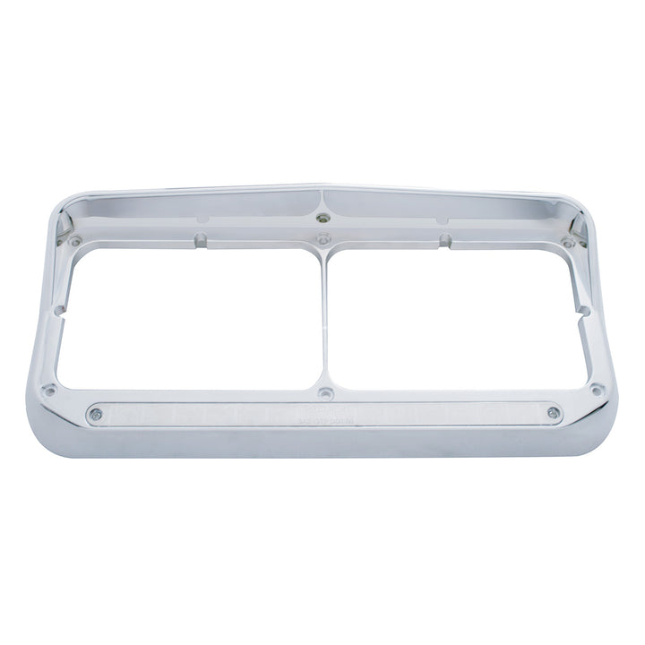 14 LED Chrome Rectangular Dual Headlight Bezel With Visor - Blue LED/Clear Lens