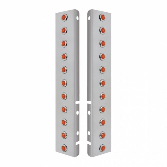 Stainless Steel Front Air Cleaner Bracket With 22 x 3 Amber Hi/Lo LED 3/4" Mini Crystal Lights &amp; Stainless Steel Bezels For Peterbilt - Amber Lens