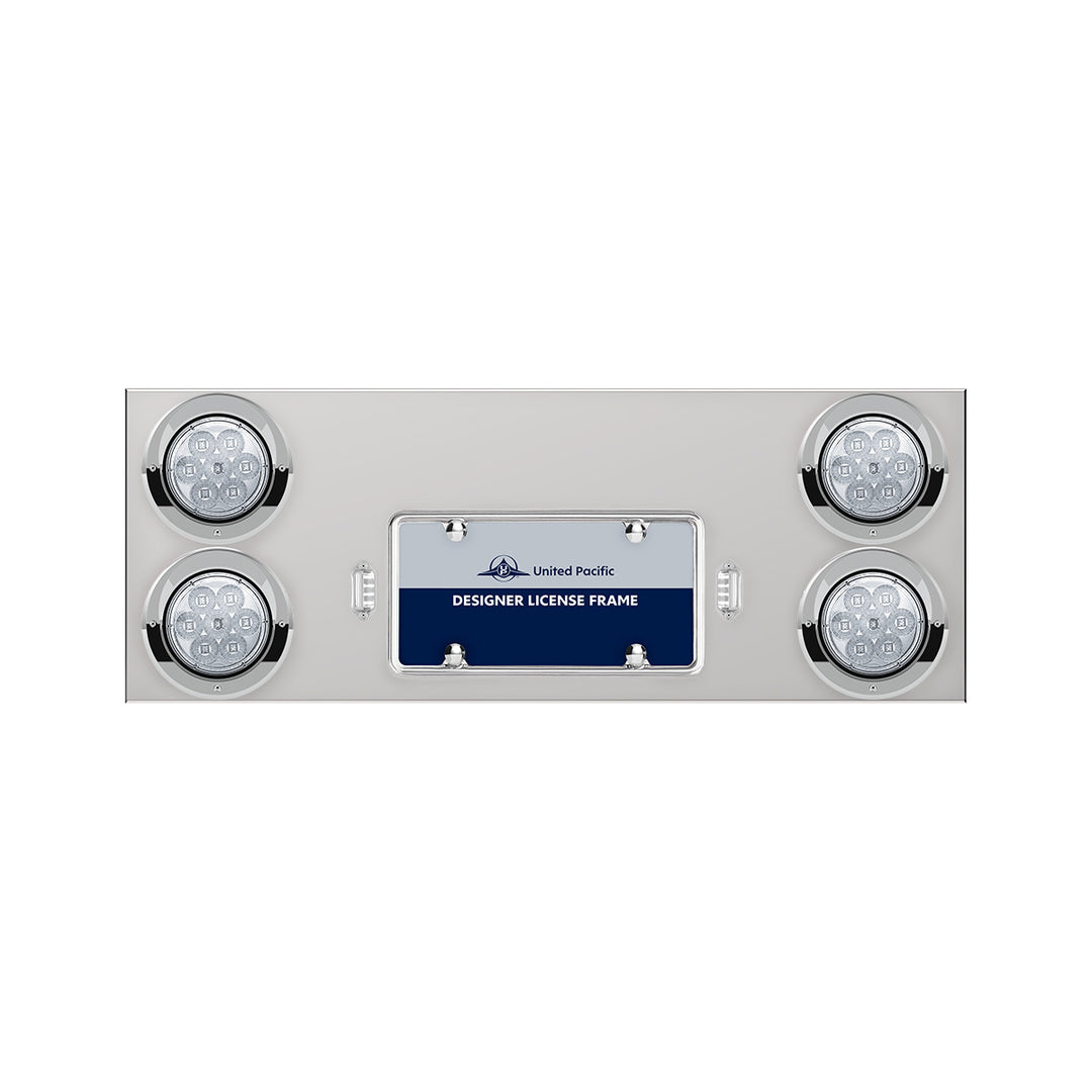33-3/4" Stainless Rear Center Panel With Four 7 LED 4" Reflector Lights &amp; Visors - Red LED/Clear Lens