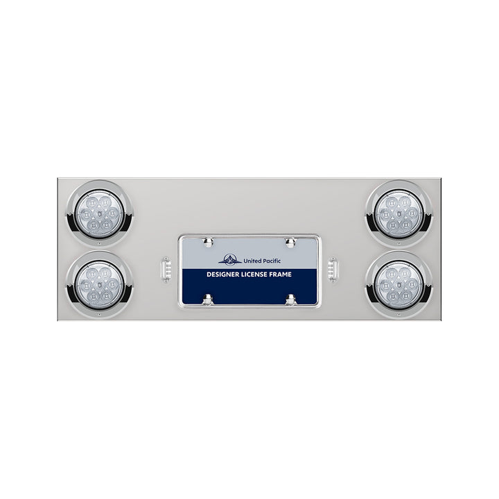 33-3/4" Stainless Rear Center Panel With Four 7 LED 4" Reflector Lights &amp; Visors - Red LED/Clear Lens
