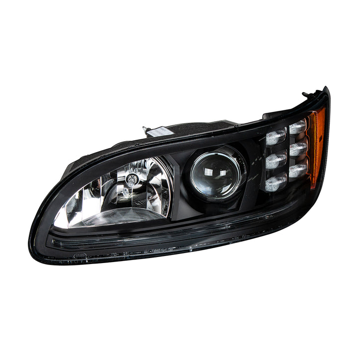 "Blackout" Projection Headlight With LED Turn &amp; Position Light for 2005-2015 Peterbilt 386 - Driver