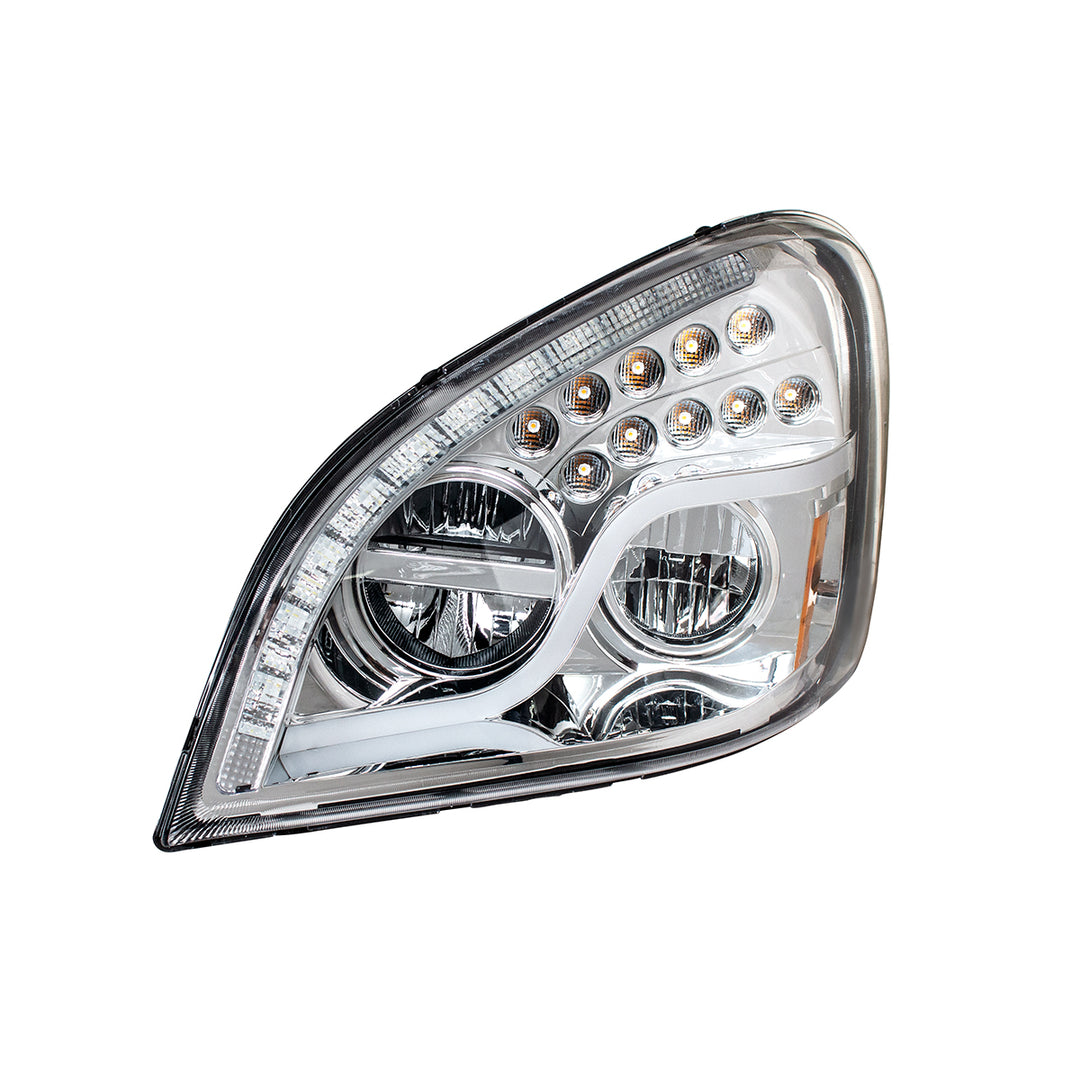 High Power LED Chrome Headlight With LED DRL &amp; LED Turn Signal For 2008-2017 FL Cascadia - Driver