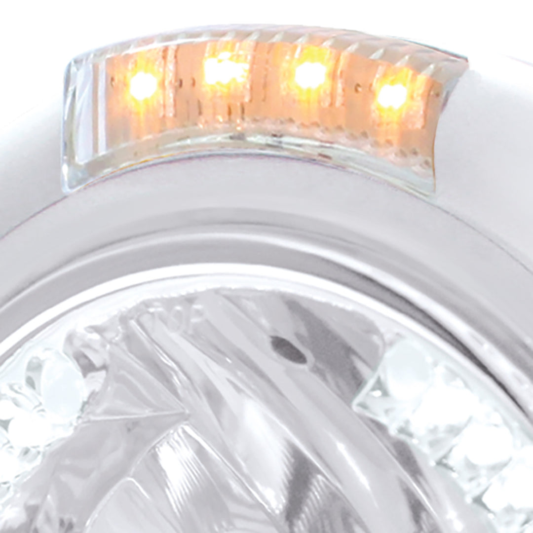 Stainless Steel Classic Headlight H4 With 34 White LED &amp; Dual Mode LED Signal - Clear Lens