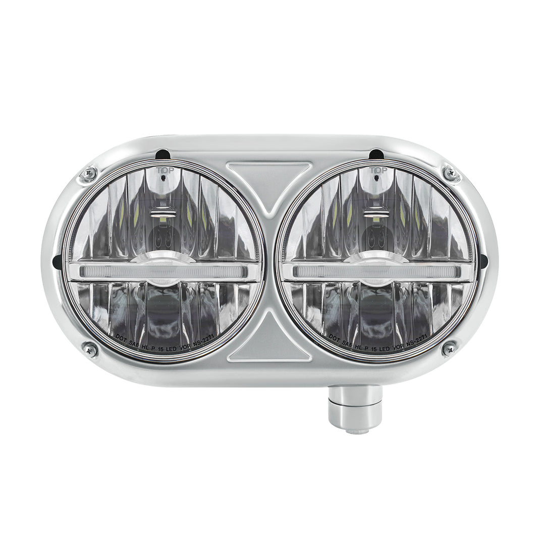 Headlight Assembly With 304 Stainless Steel Housing &amp; LED Headlights W/Amber LED Position Light For Peterbilt 359 - Passenger