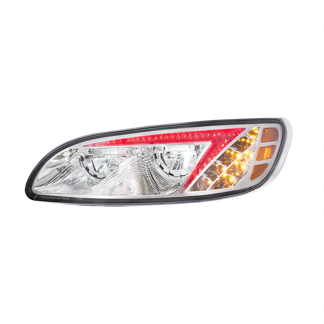 Chrome LED Headlight With Color Changing Position Light Bar For Peterbilt 386 (2005-2015) &amp; 387 (1999-2010) - Driver