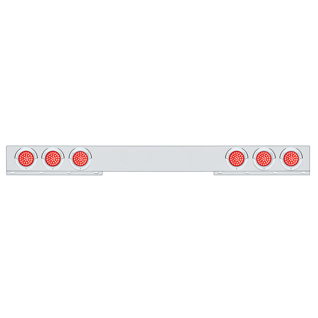 Chrome 1 Piece Rear Light Bar With Six 36 LED 4" Lights &amp; Visors - Red LED/Red Lens