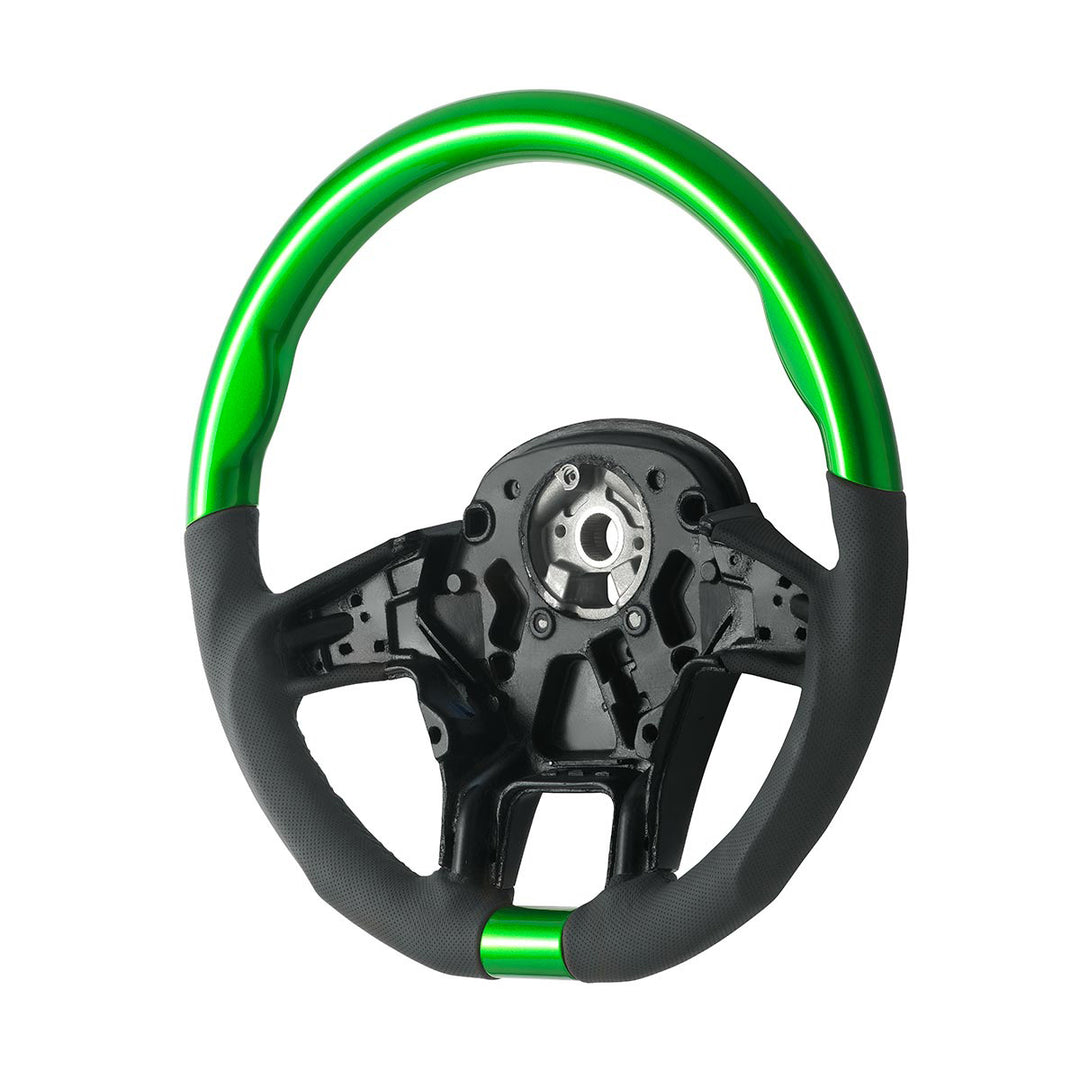 18" YourGrip Leather &amp; Wood Candy Color Steering Wheel For 2012-2021 PB 579&amp;2013-2021 KW T680 - Emerald Green