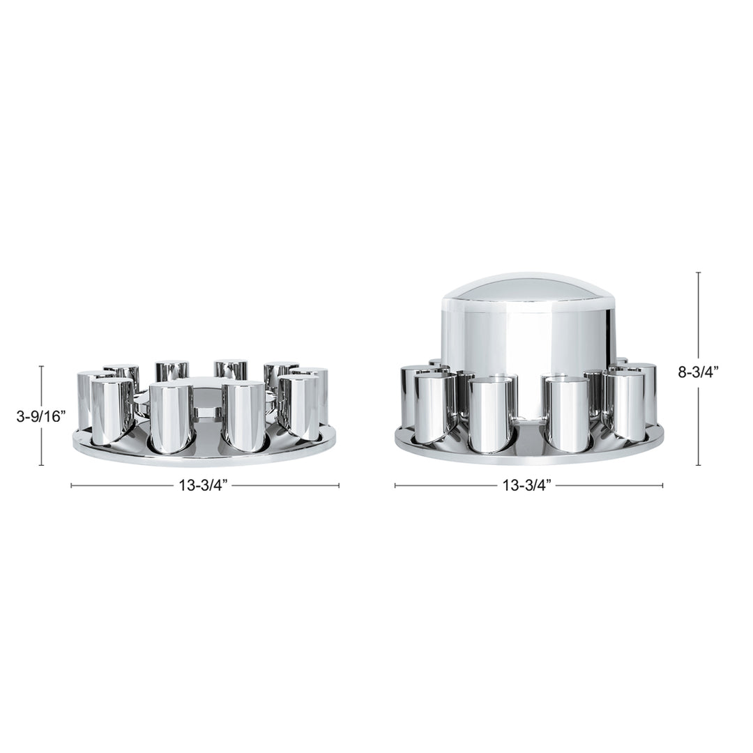 Dome Axle Cover Combo Kit With 33mm Cylinder Thread-On Nut Covers - Chrome