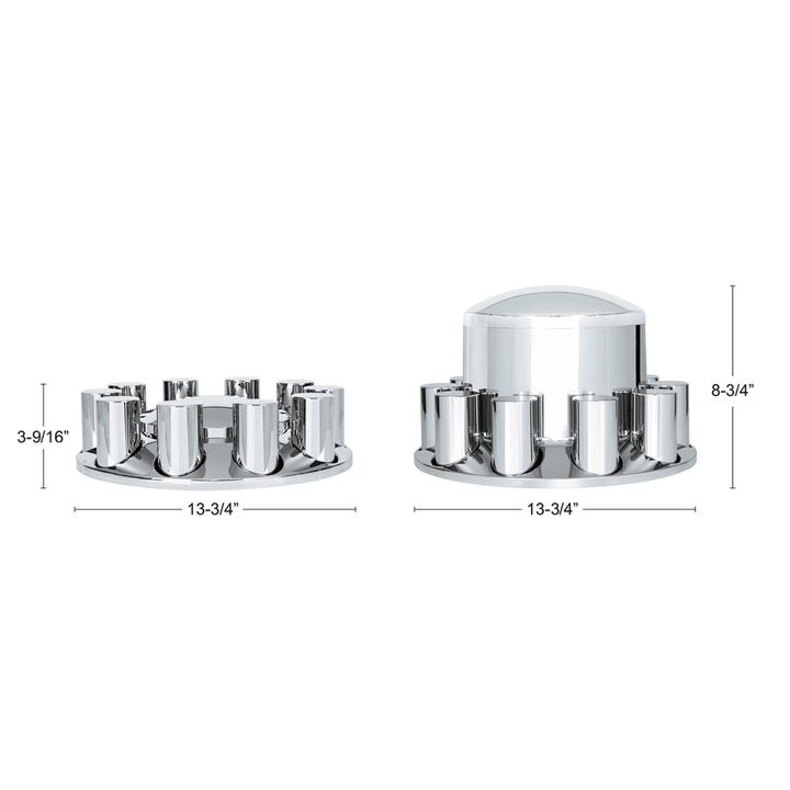 Dome Axle Cover Combo Kit With 33mm Cylinder Thread-On Nut Covers - Chrome