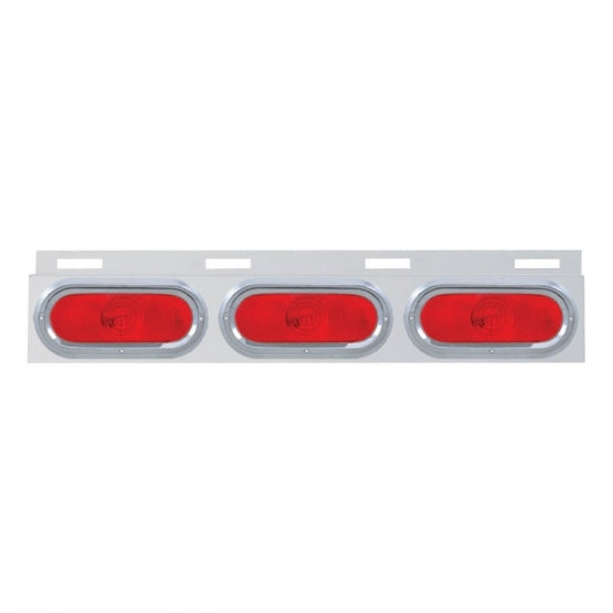 Stainless Top Mud Flap Plate With 3 Oval Lights &amp; Visor - Red Lens (Each)