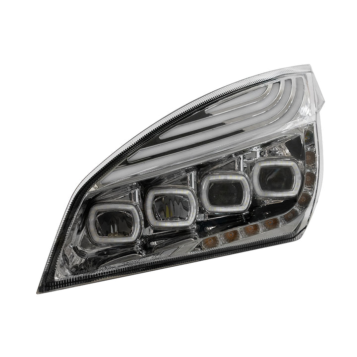 Chrome Quad - LED Headlight With LED DRL &amp; Seq. Signal For 2018-2024 Freightliner Cascadia - Driver
