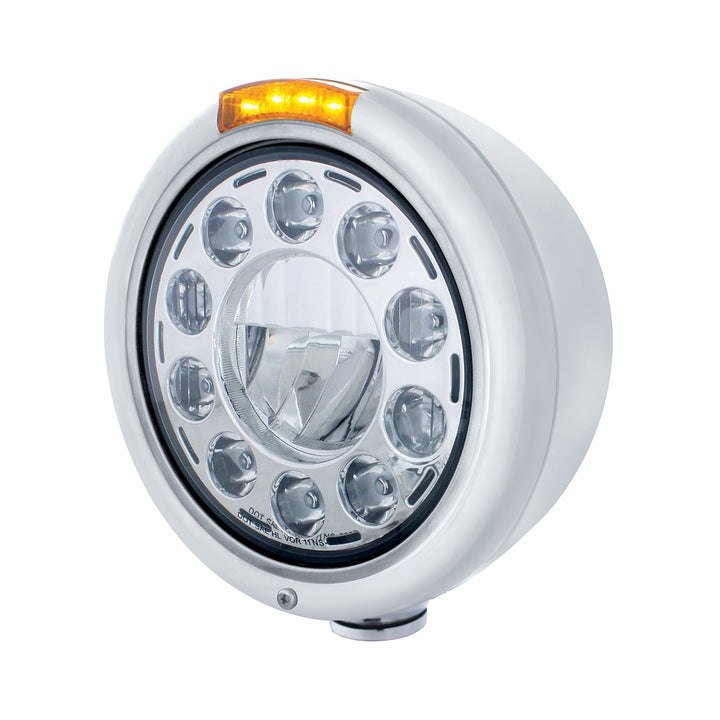 Stainless Classic Headlight 11 LED Bulb &amp; LED Signal - Amber Lens