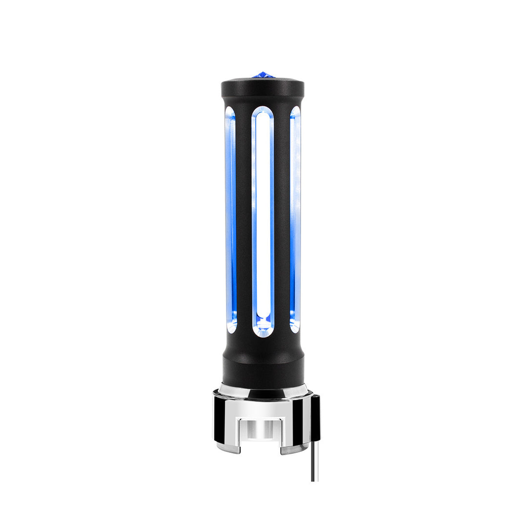 Thread-On Matte Black Sonoma Style Gearshift Knob With LED 13/15/18 Speed Adapter - Blue Crystal/Blue LED