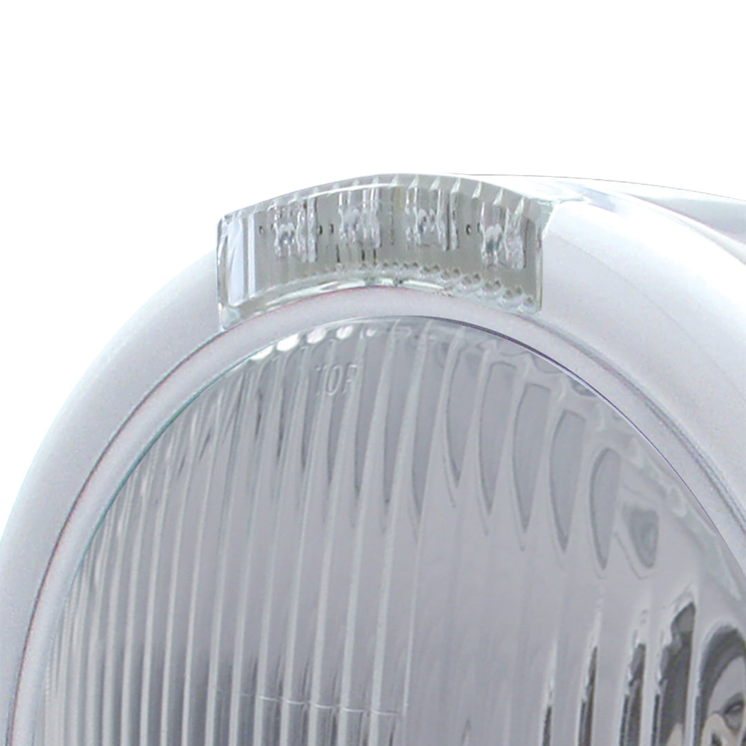 Stainless Steel Classic Half Moon Headlight H4 Bulb &amp; LED Turn Signal - Clear Lens