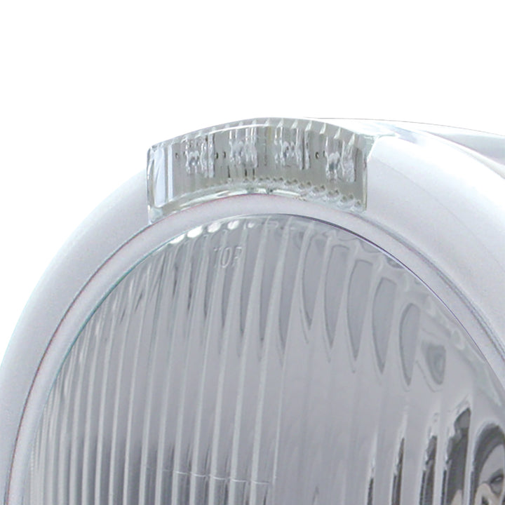 Stainless Steel Classic Half Moon Headlight H4 Bulb &amp; LED Turn Signal - Clear Lens