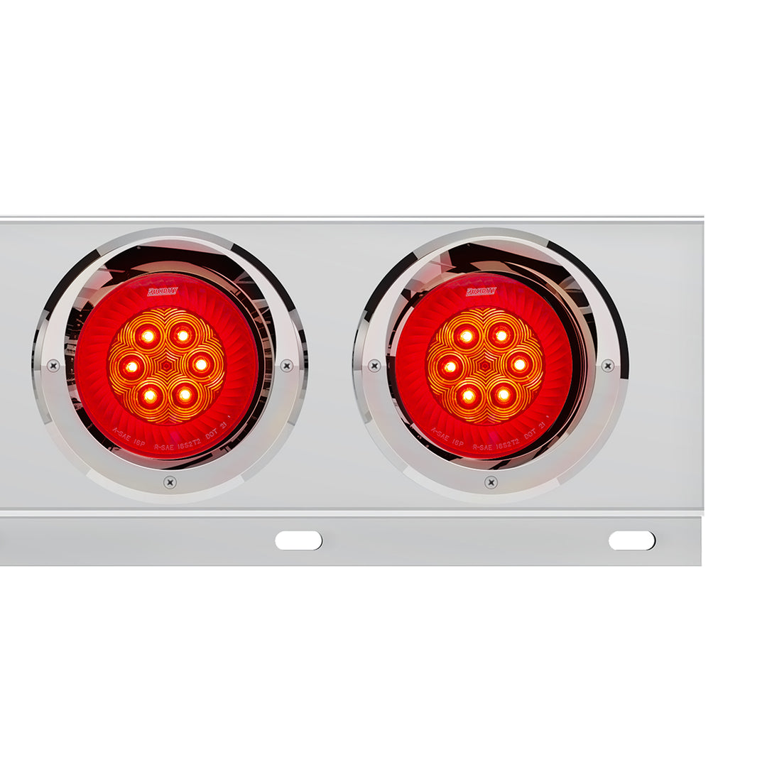 3-3/4" Bolt Pattern Stainless Steel Spring Loaded Bar With 6 x 4" 16 LED Turbine Lights &amp; Visors - Red LED/Red Lens (Pair)