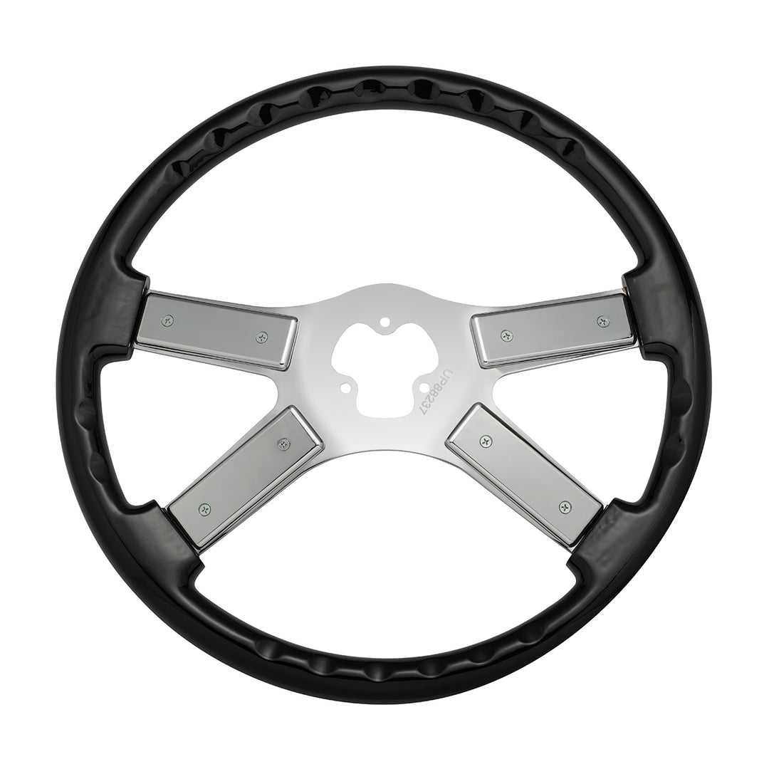 18" Chrome Steering Wheel With Skull Accent - Black
