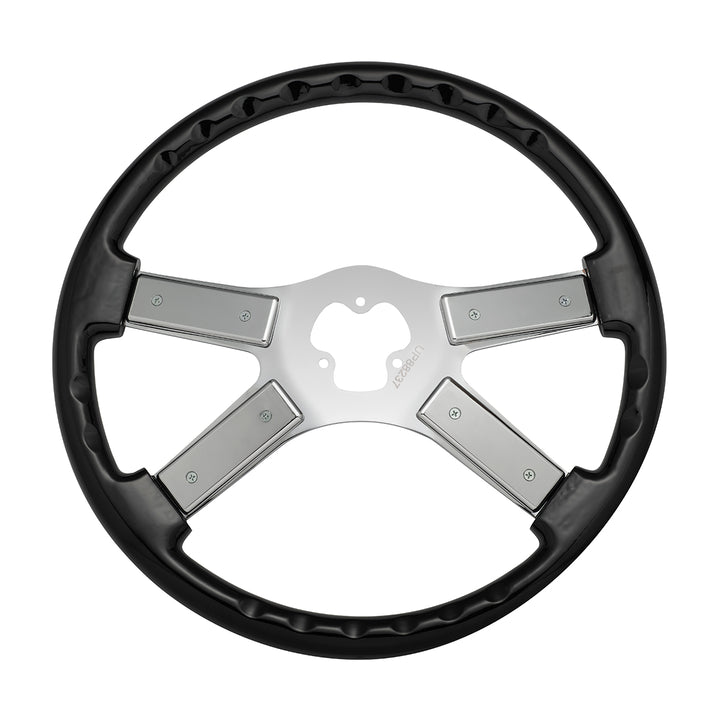 18" Chrome Steering Wheel With Skull Accent - Black