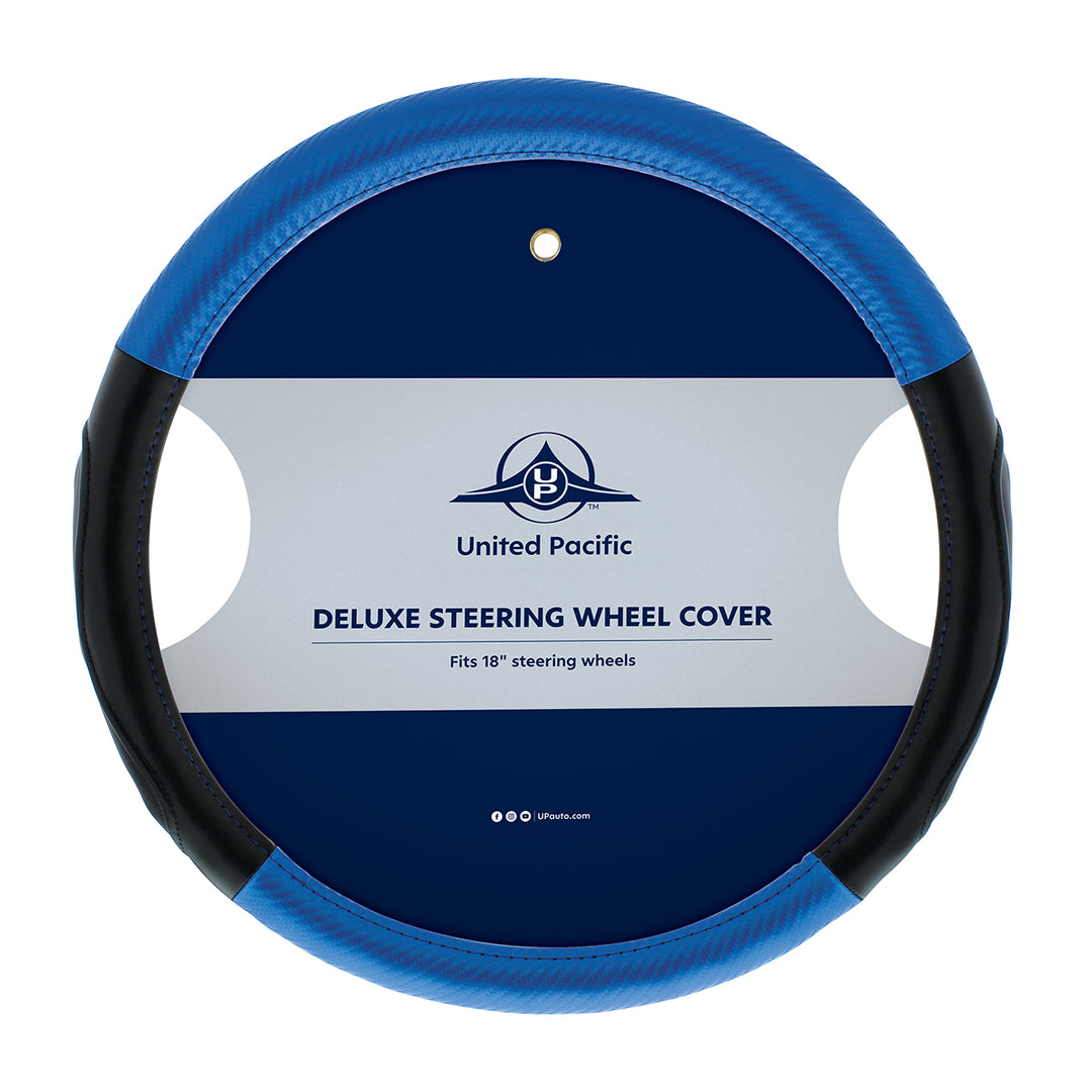 18" Carbon Fiber Pattern Steering Wheel Cover - Blue Stitching