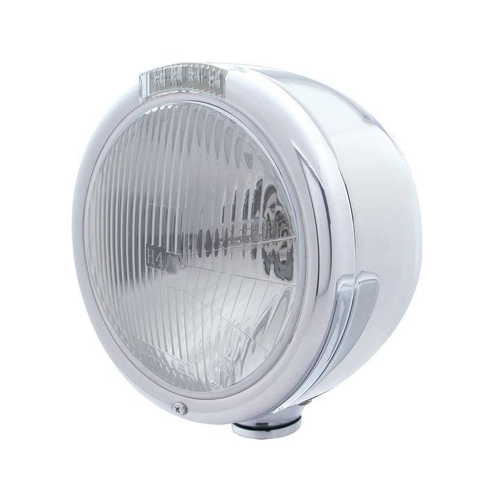 Stainless Steel Classic Half Moon Headlight H4 Bulb &amp; LED Turn Signal - Clear Lens