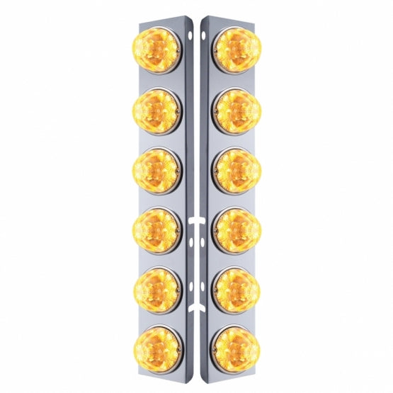 Stainless Steel Front Air Cleaner Bracket W/12 x 17 Amber LED Refl. Watermelon Lights &amp; Stainless Steel Bezels For Peterbilt - Clear Lens (Pair)