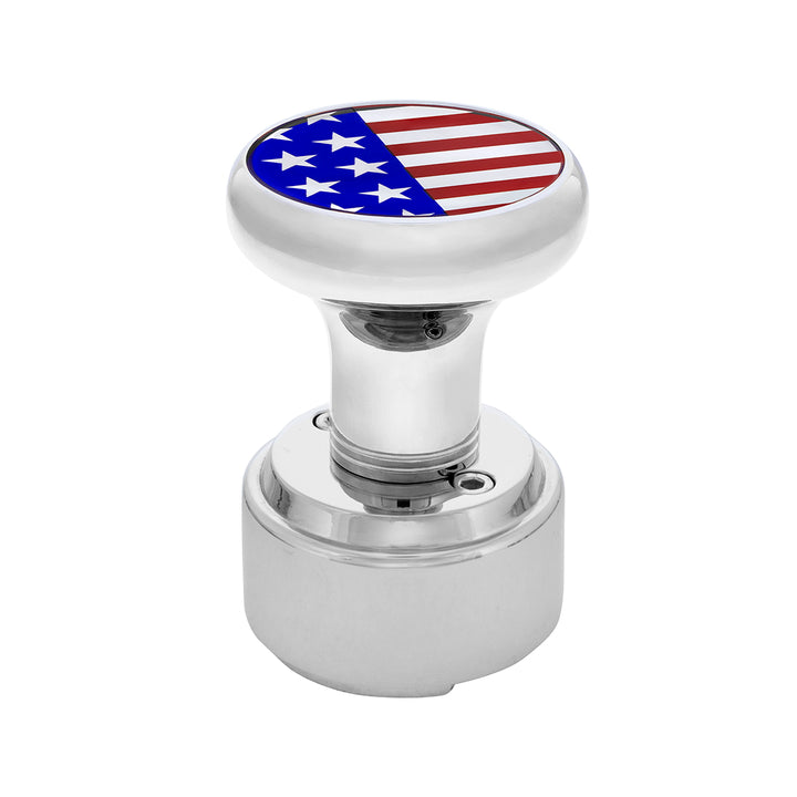 Thread-On Gearshift Knob With 9/10 Speed Adapter &amp; USA Flag Sticker - Chrome