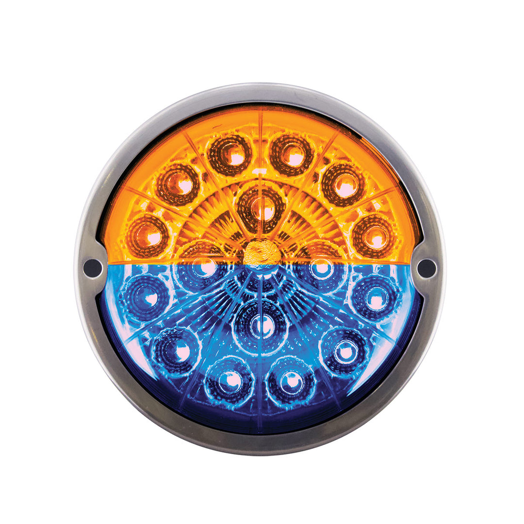 17 LED Watermelon Dual Function Double Fury Light Flush Mount Kit With Low Profile Stainless Steel Bezel - Amber &amp; Blue LED