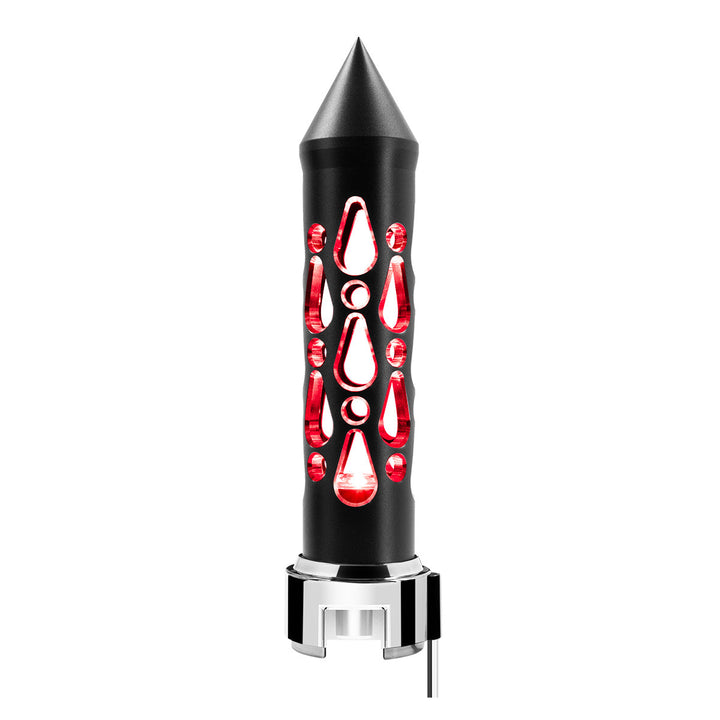 Thread-On Brooklyn Style Spike Gearshift Knob With LED 13/15/18 Speed Adapter - Matte Black/Red LED