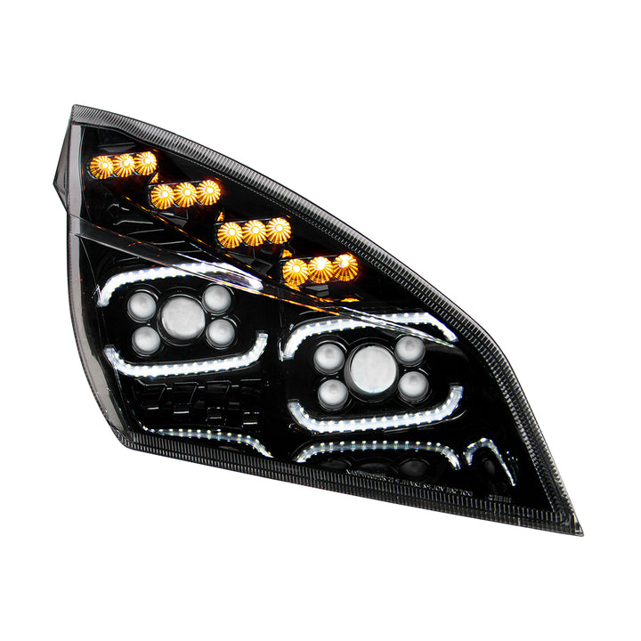 Black 10 LED Projector Headlight With LED Sequential Turn &amp; DRL For 2018-2024 Cascadia - Passenger