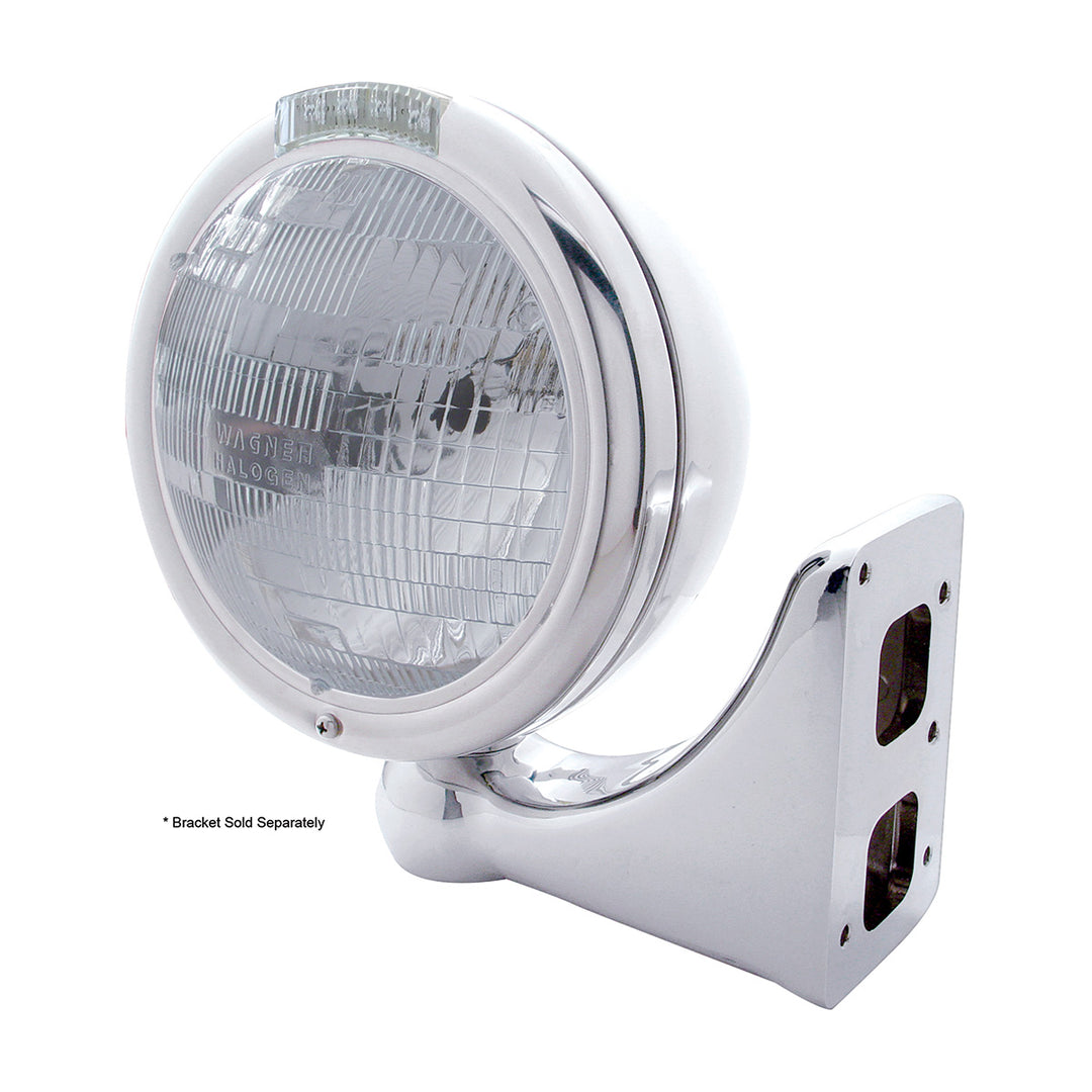 Stainless Steel Classic Headlight H6024 Bulb &amp; LED Turn Signal - Clear Lens