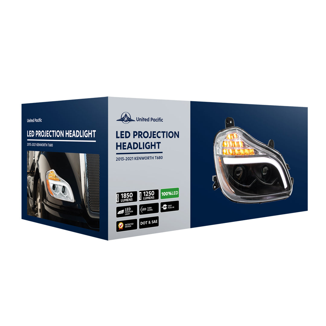 Blackout 8 LED Projection Headlight For 2013-2021 Kenworth T680 - Driver