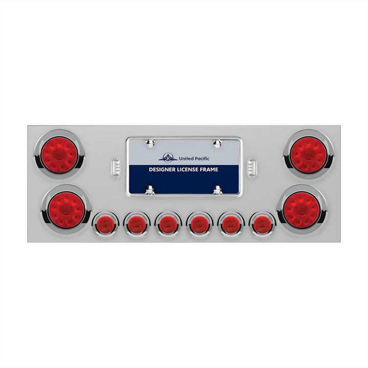 Stainless Steel Rear Center Panel With 4 x 10 LED 4" Lights &amp; 6 x 9 LED 2" Lights &amp; Visors - Red LED &amp; Lens