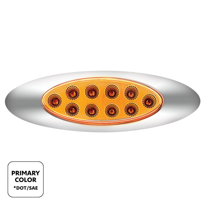 10 LED Oval Double Fury Light With Clear Lens &amp; Chrome Bezel (Clearance/Marker) - Amber &amp; Blue LED/Clear Lens