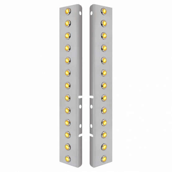 Stainless Steel Front Air Cleaner Bracket With 26 x 3 Amber Hi/Lo LED 3/4" Mini Crystal Lights &amp; Stainless Steel Bezels For Peterbilt - Amber Lens