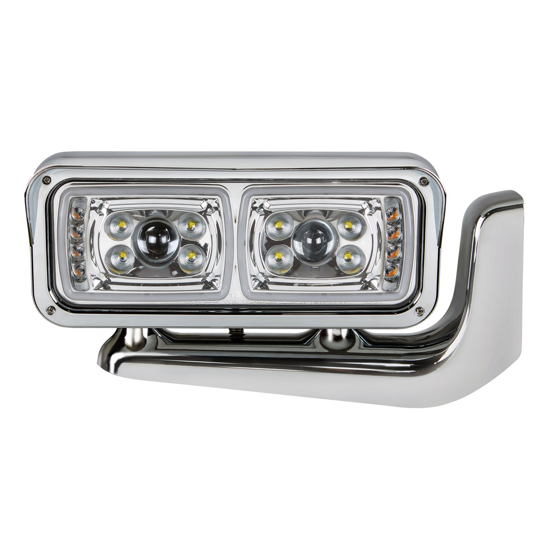 10 High Power LED "Chrome" Projection Headlight Assembly With Mounting Arm - Passenger Side