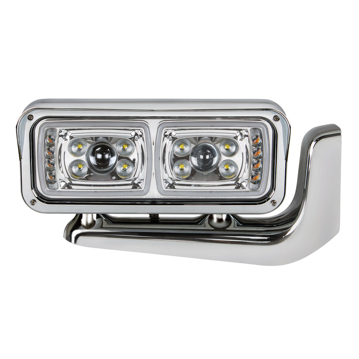 10 High Power LED "Chrome" Projection Headlight Assembly With Mounting Arm - Passenger Side
