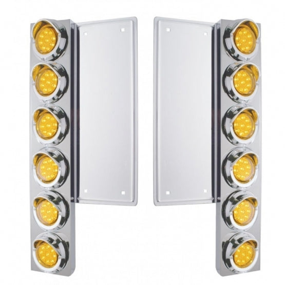 FL Stainless Steel Front Air Cleaner Bracket With 12 x 9 LED 2" Reflector Lights &amp; Visors - Amber LED &amp; Lens