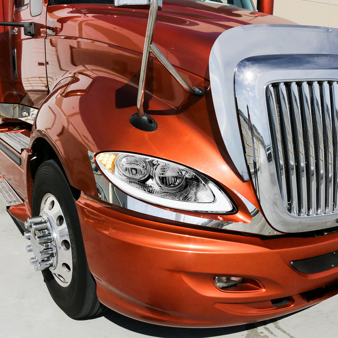 Chrome LED Headlight With LED Light Bar &amp; Turn Signal For 2006-2017 International Prostar - Passenger