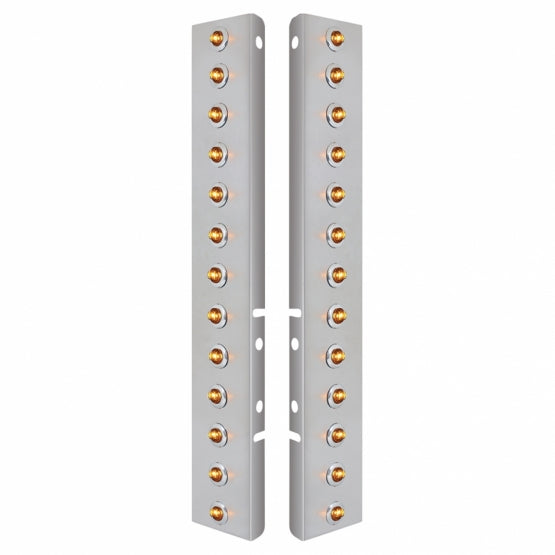Stainless Steel Front Air Cleaner Bracket With 26 x 2 Amber LED 3/4" Mini Lights &amp; Stainless Steel Bezels For Peterbilt - Clear Lens