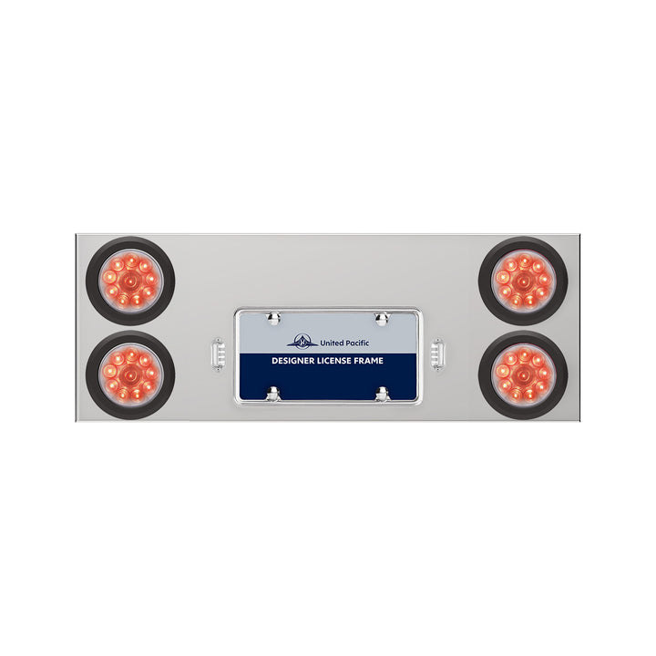 33-3/4" Stainless Rear Center Panel With Four 10 LED 4" Lights &amp; Grommets - Red LED/Clear Lens