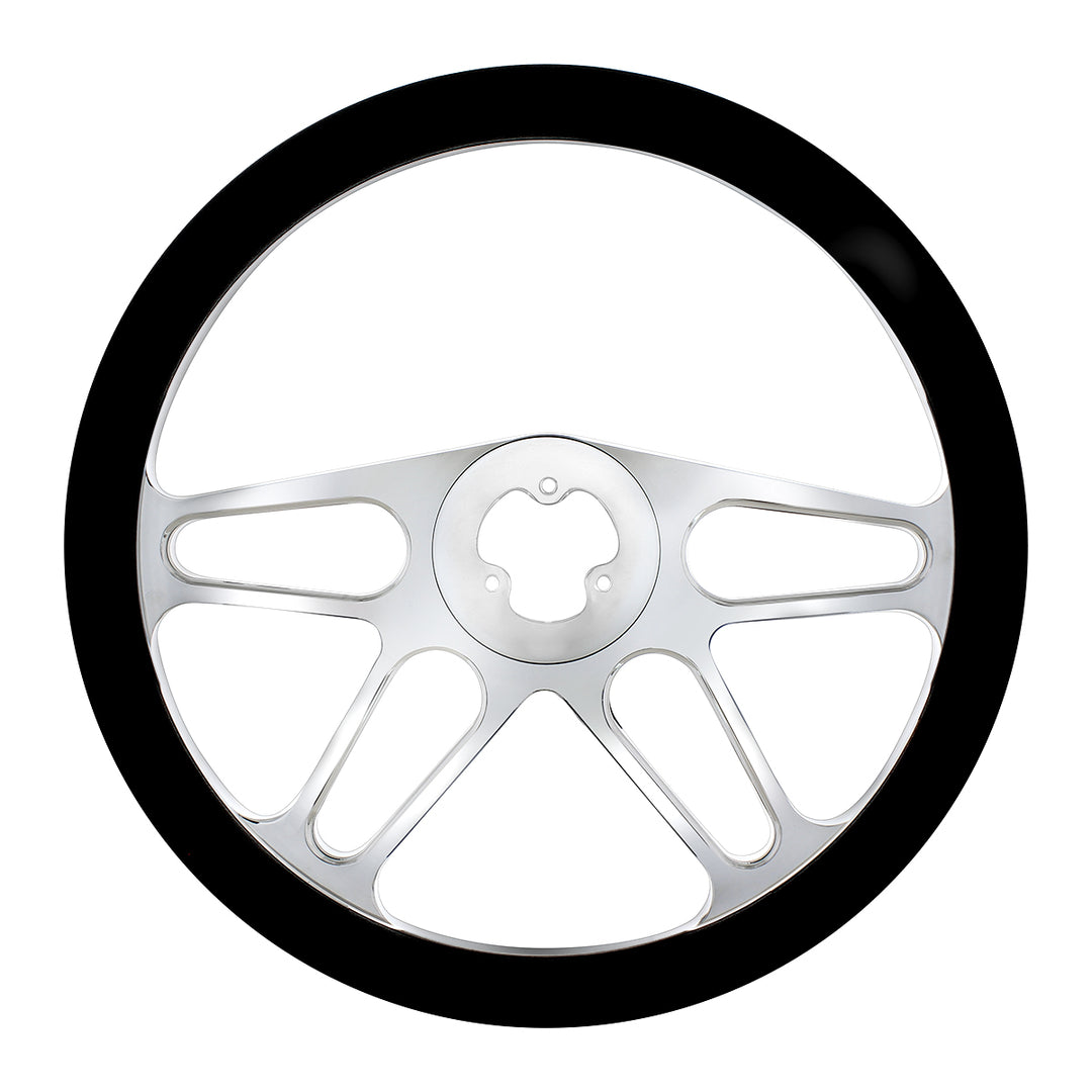 18" Chrome Aluminum "4 - Spoke" Style Steering Wheel With Black Leather Rim
