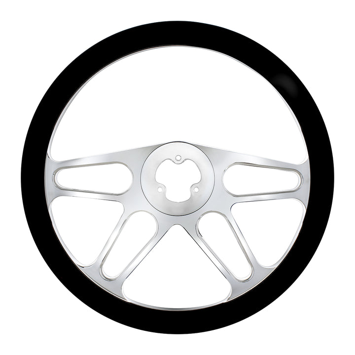 18" Chrome Aluminum "4 - Spoke" Style Steering Wheel With Black Leather Rim