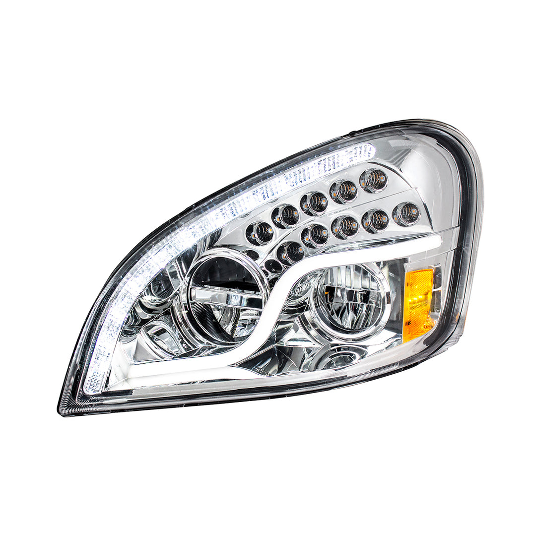 High Power LED Chrome Headlight With LED DRL &amp; LED Turn Signal For 2008-2017 FL Cascadia - Driver