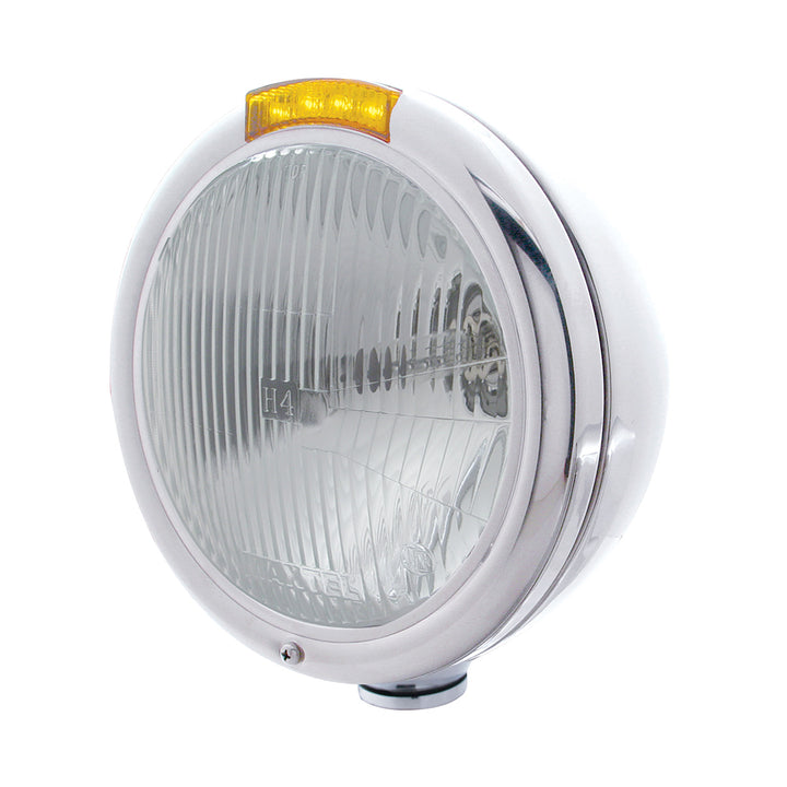 Chrome Classic Headlight H4 Bulb &amp; LED Turn Signal - Amber Lens