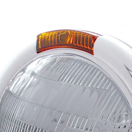 Chrome Classic Headlight 6014 Bulb &amp; Amber Turn Signal Lens