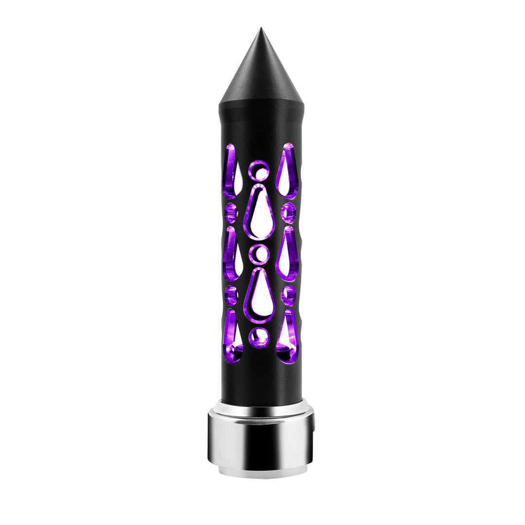 Thread-On Brooklyn Style Spike Gearshift Knob With LED 13/15/18 Speed Adapter - Matte Black/Purple LED